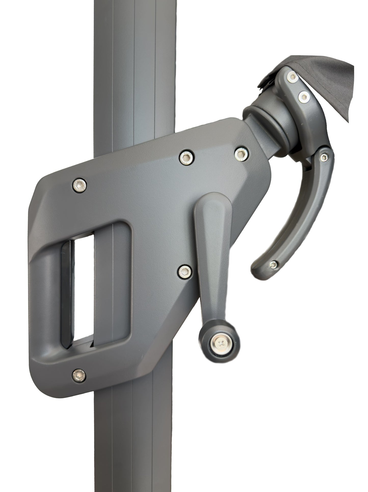 Detalle de manivela sombrilla Florencia beige 3m con poste lateral – Sombrillas México