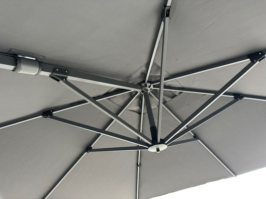 Detalle de la estructura interior de la Sombrilla Florencia gris 3m con varillas de aluminio – Sombrillas México