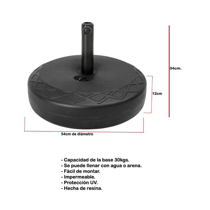 Base redonda de resina para sombrilla de jardín y terraza en color negro