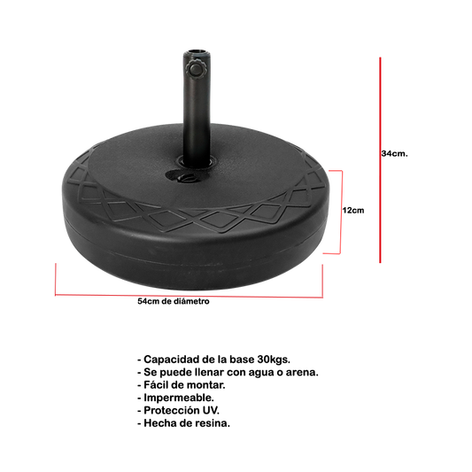 Base redonda de resina para sombrilla de jardín y terraza en color negro